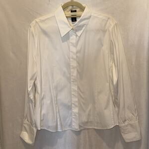 Gap Womens White Button Up Top Vintage Y2K Size XL Hidden Buttons Stretch Career